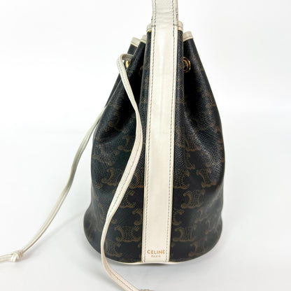 Celine Triomphe Drawstring Bucket Bag Leather, Brown, Canvas, Handbag