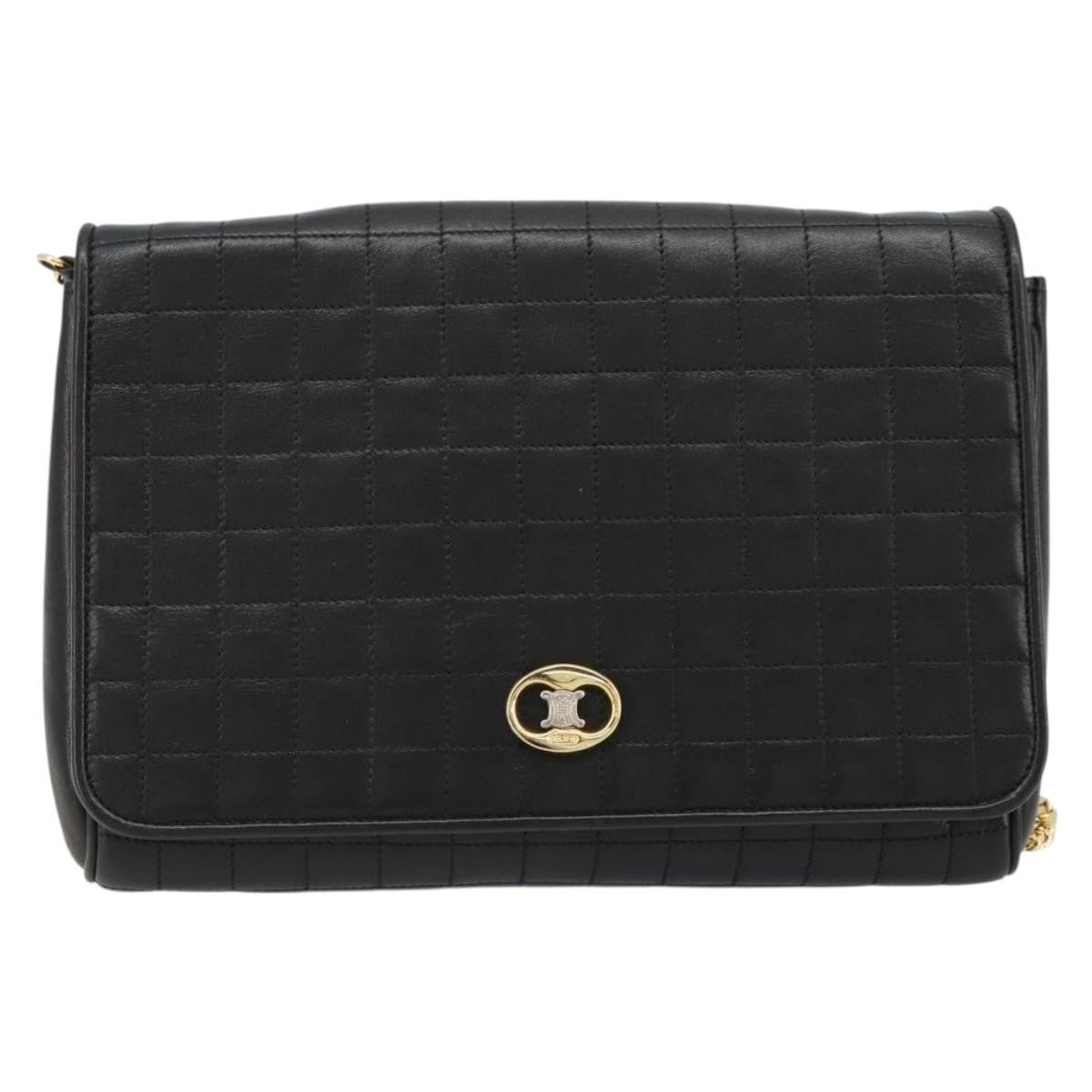 Celine Flap Shoulder Leather, Black, Leather, Shoulder Bag