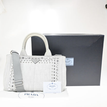 Prada Canapa Convertible Rhinestone Embellished Canvas, Gray, Canvas, Tote Bag