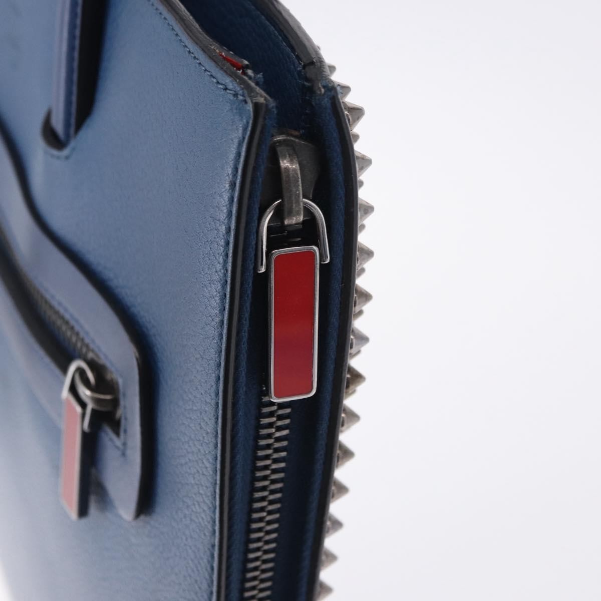 Christian Louboutin Trictrac Portfolio Leather and Spiked Leather, Blue, Leather, Handbag