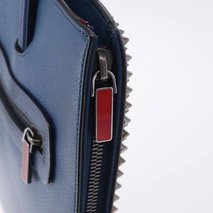 Christian Louboutin Trictrac Portfolio Leather and Spiked Leather, Blue, Leather, Handbag