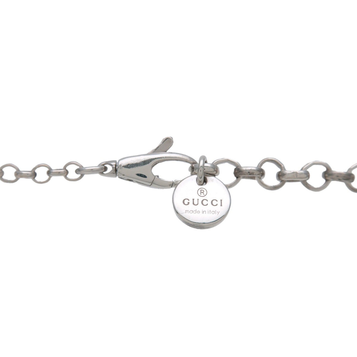 Gucci Engraved Interlocking G Chain Link Pendant Sterling Silver, Silver, Silver, Necklace