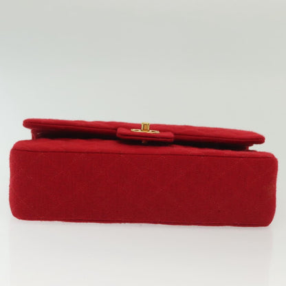 Chanel Vintage Classic Double Flap Bag Quilted Wool, RED, COTTON, Shoulder bag