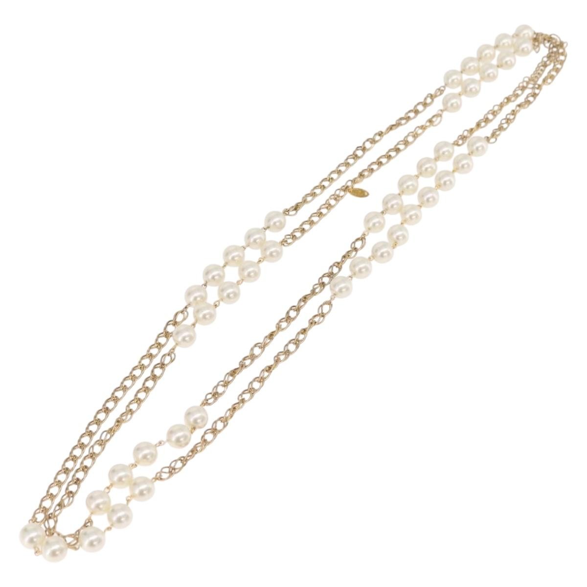 Chanel Vintage Double Pearl Station Long Chain Metal and Faux Pearls, Gold, Gold Plated, Necklace