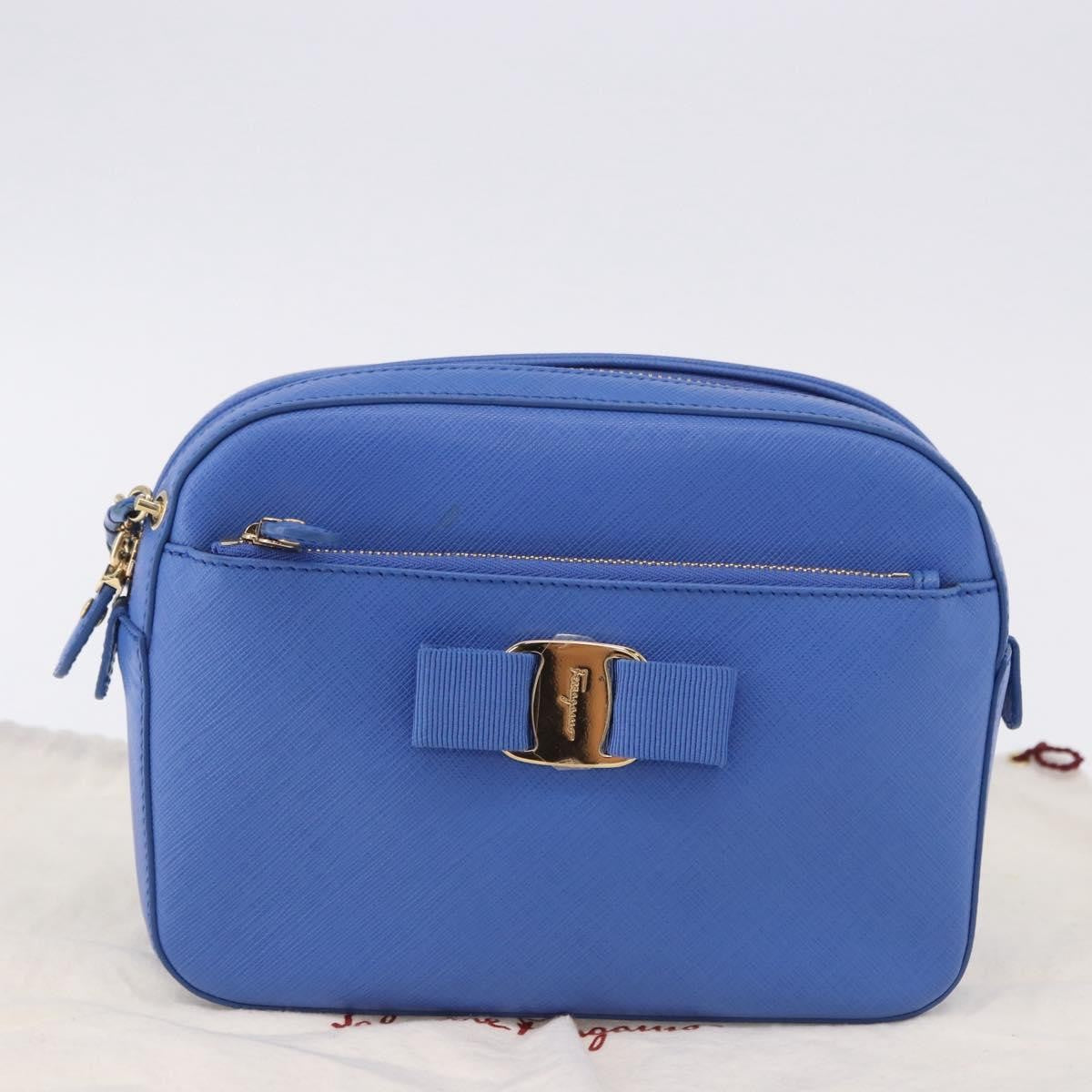 Salvatore Ferragamo Vara Chain Flap Leather, Blue, Leather, Shoulder Bag