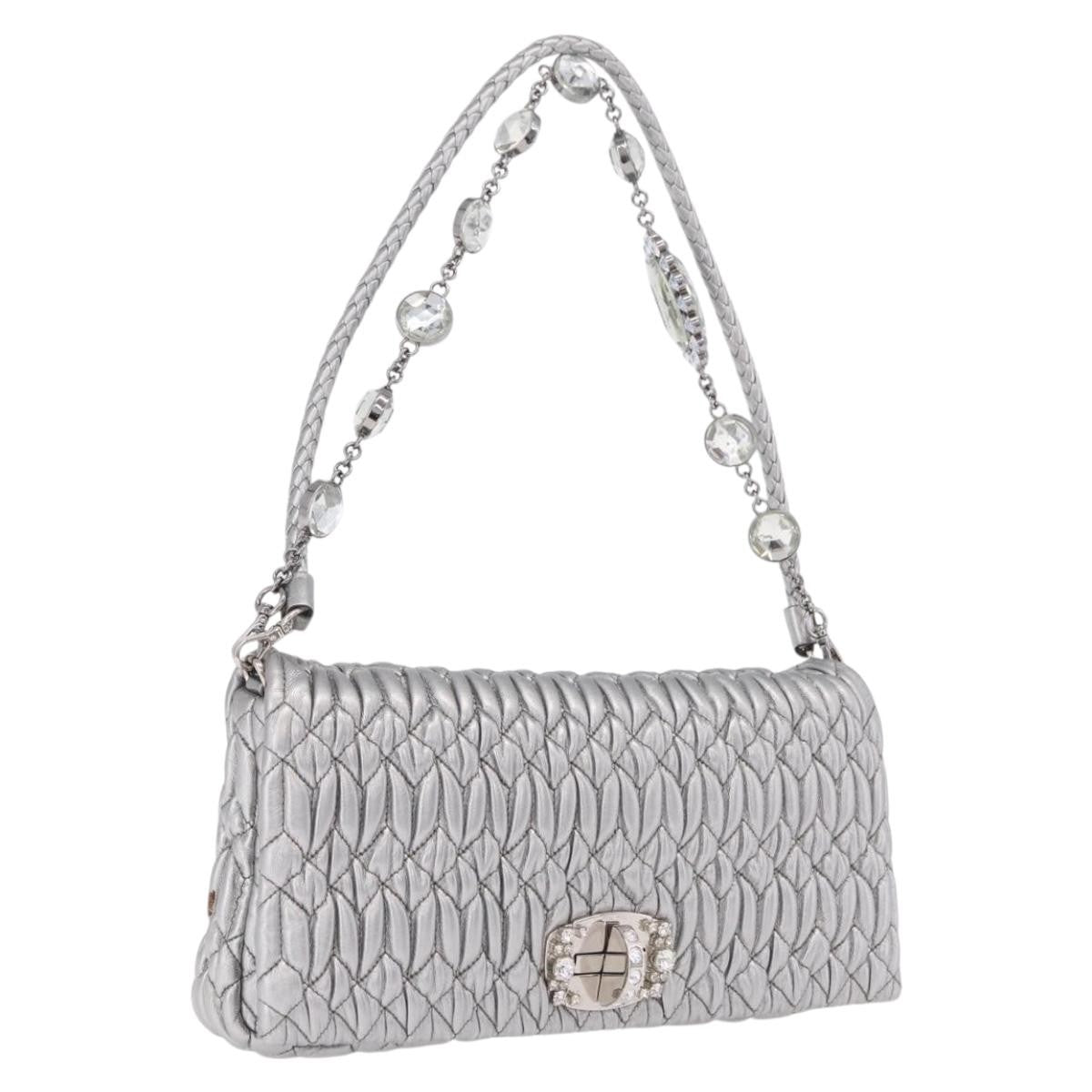 Miu Miu Crystal Clutch Matelasse Leather, Silver, Leather, Clutch