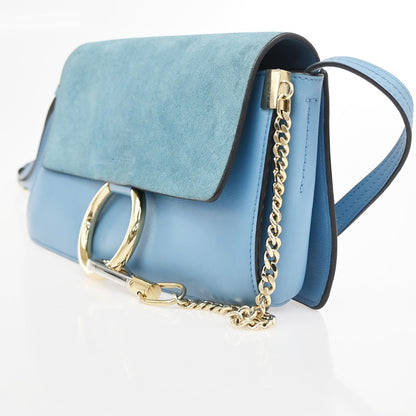 Chloe Faye Leather and Suede, Blue, Leather, Shoulder Bag
