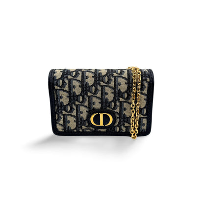 Christian Dior 30 Montaigne Nano Convertible Belt Oblique Canvas, Navy, Canvas, Clutch
