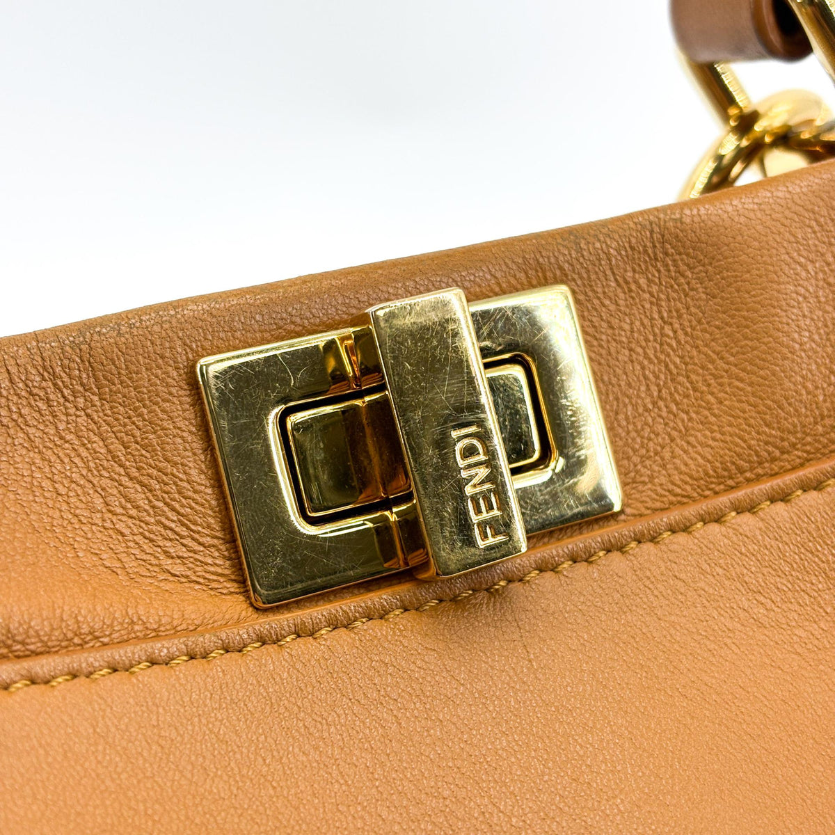 Fendi Peekaboo Whipstitch Leather, Brown, Leather, Handbag