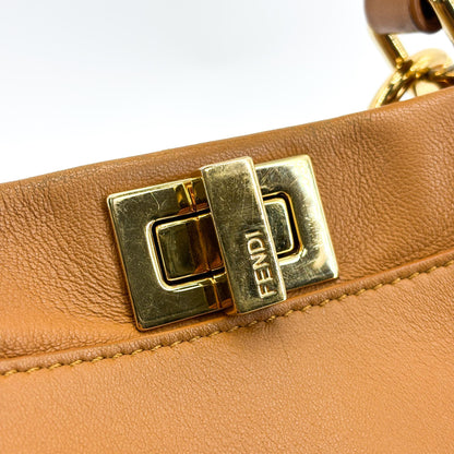Fendi Peekaboo Whipstitch Leather, Brown, Leather, Handbag