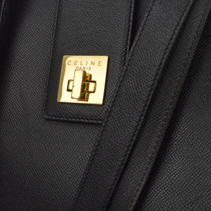 Celine Vintage Turnlock Leather, Black, Leather, Shoulder Bag