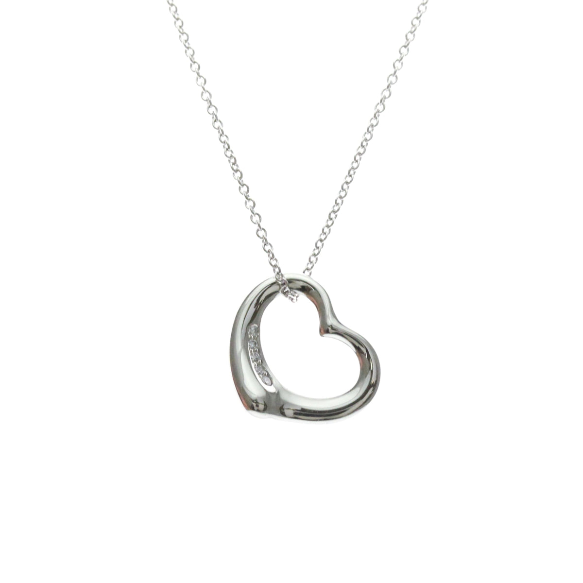 Tiffany & Co. Elsa Peretti Open Heart 5 Diamonds Pendant Platinum and Diamonds, Silver, Platinum, Necklace