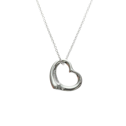 Tiffany & Co. Elsa Peretti Open Heart 5 Diamonds Pendant Platinum and Diamonds, Silver, Platinum, Necklace