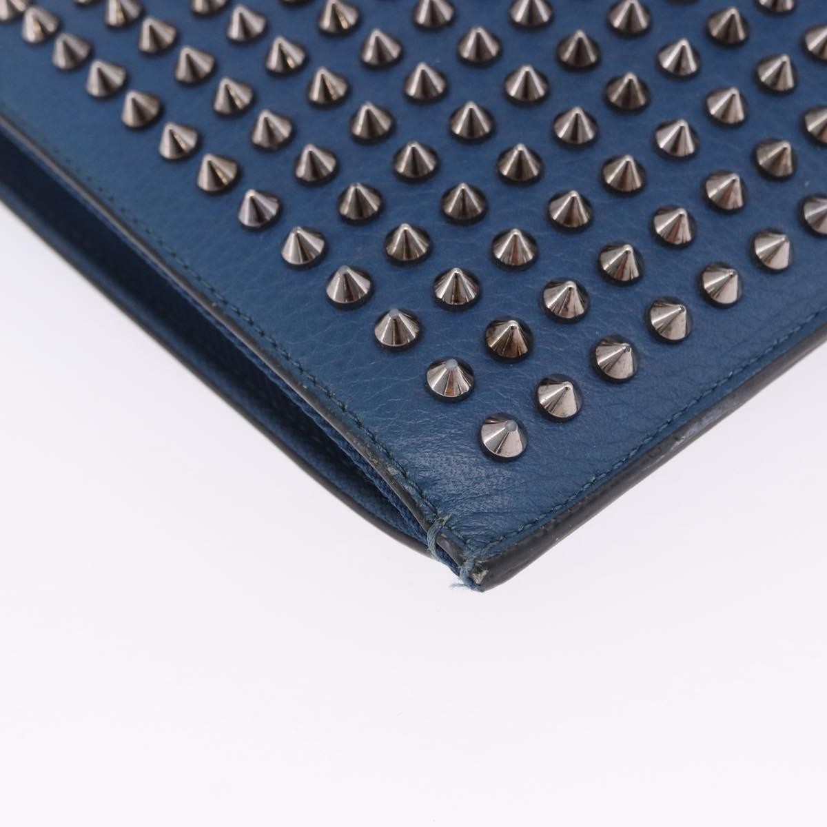 Christian Louboutin Trictrac Portfolio Leather and Spiked Leather, Blue, Leather, Handbag