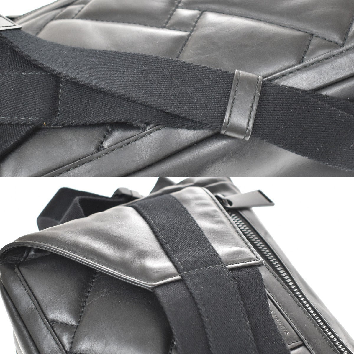 Bottega Veneta Folding Top Belt Perforated Leather, Black, Leather, Handbag