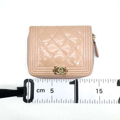 Chanel Boy Zip Around Quilted Patent, Pink, Patent Leather, Wallet
