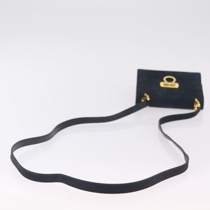Salvatore Ferragamo Gancini Flap Suede, Navy, Suede, Shoulder Bag