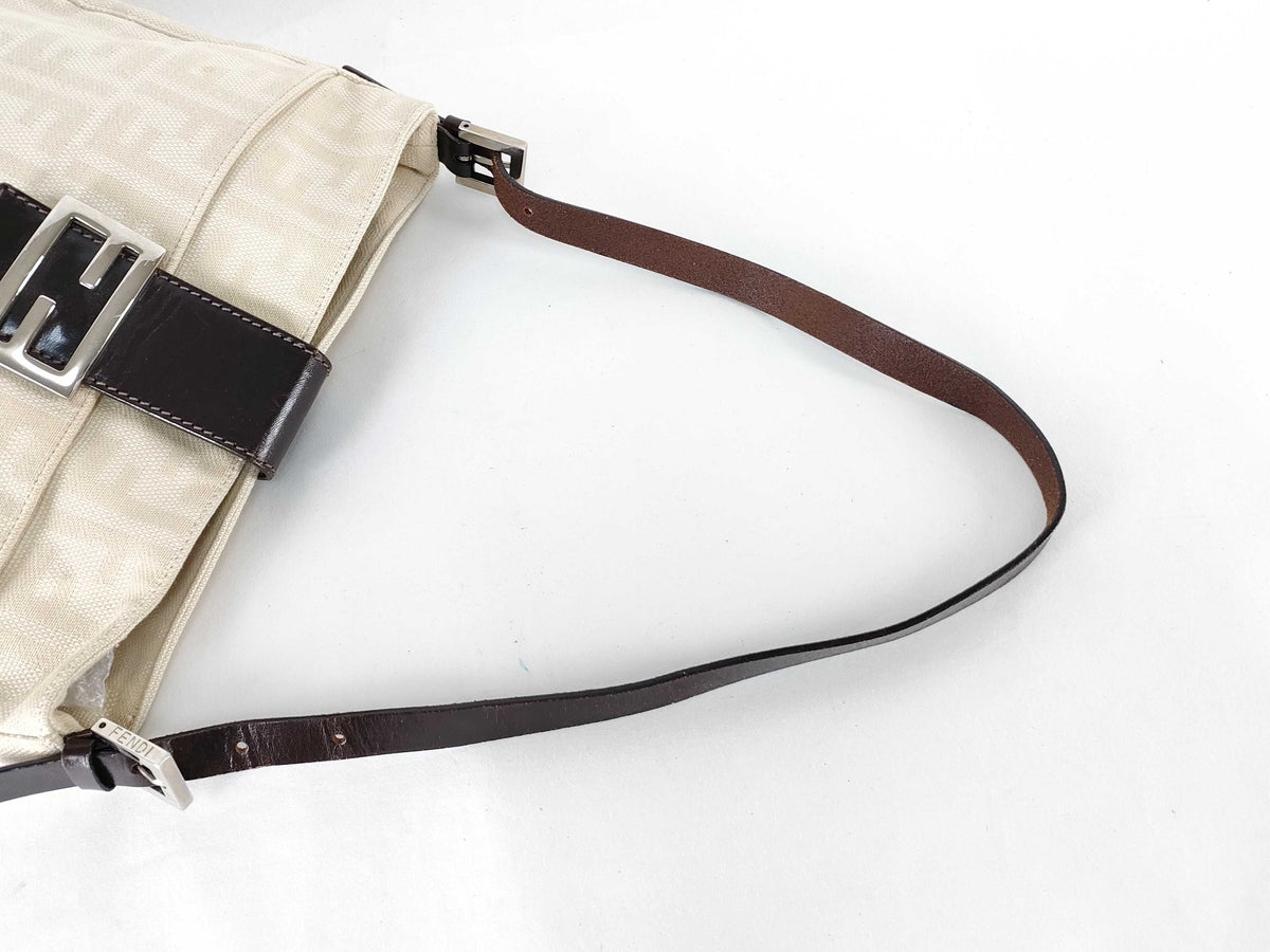 Fendi Vintage FF Belted Hobo Canvas, Beige, Canvas, Shoulder Bag