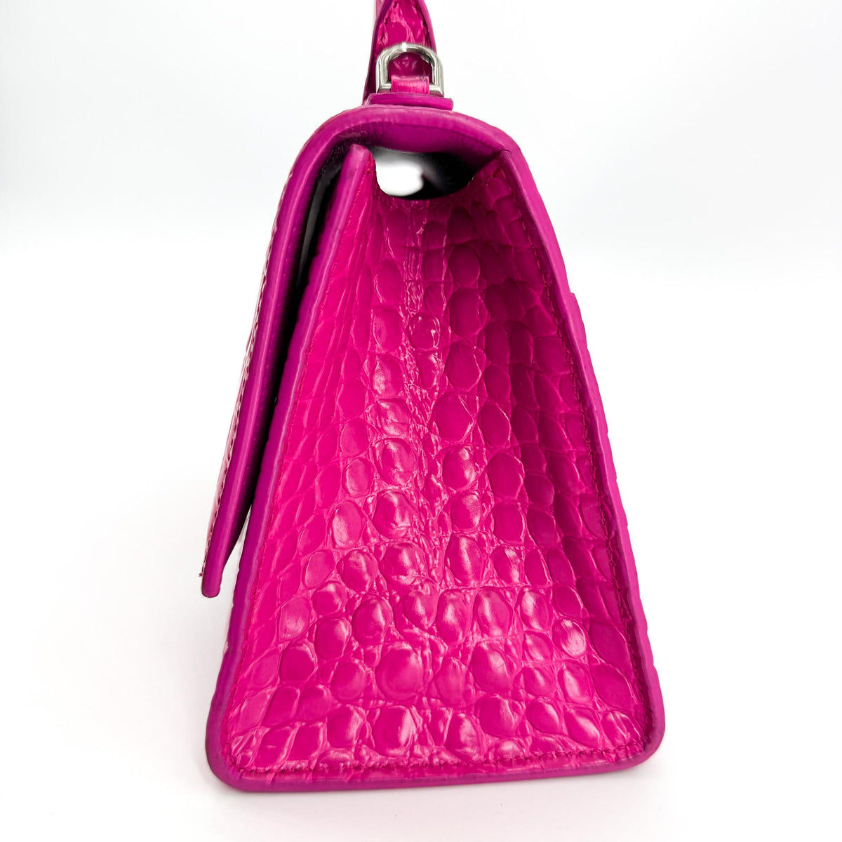 Balenciaga Hourglass Top Handle Crocodile Embossed Leather, Pink, Leather, Handbag