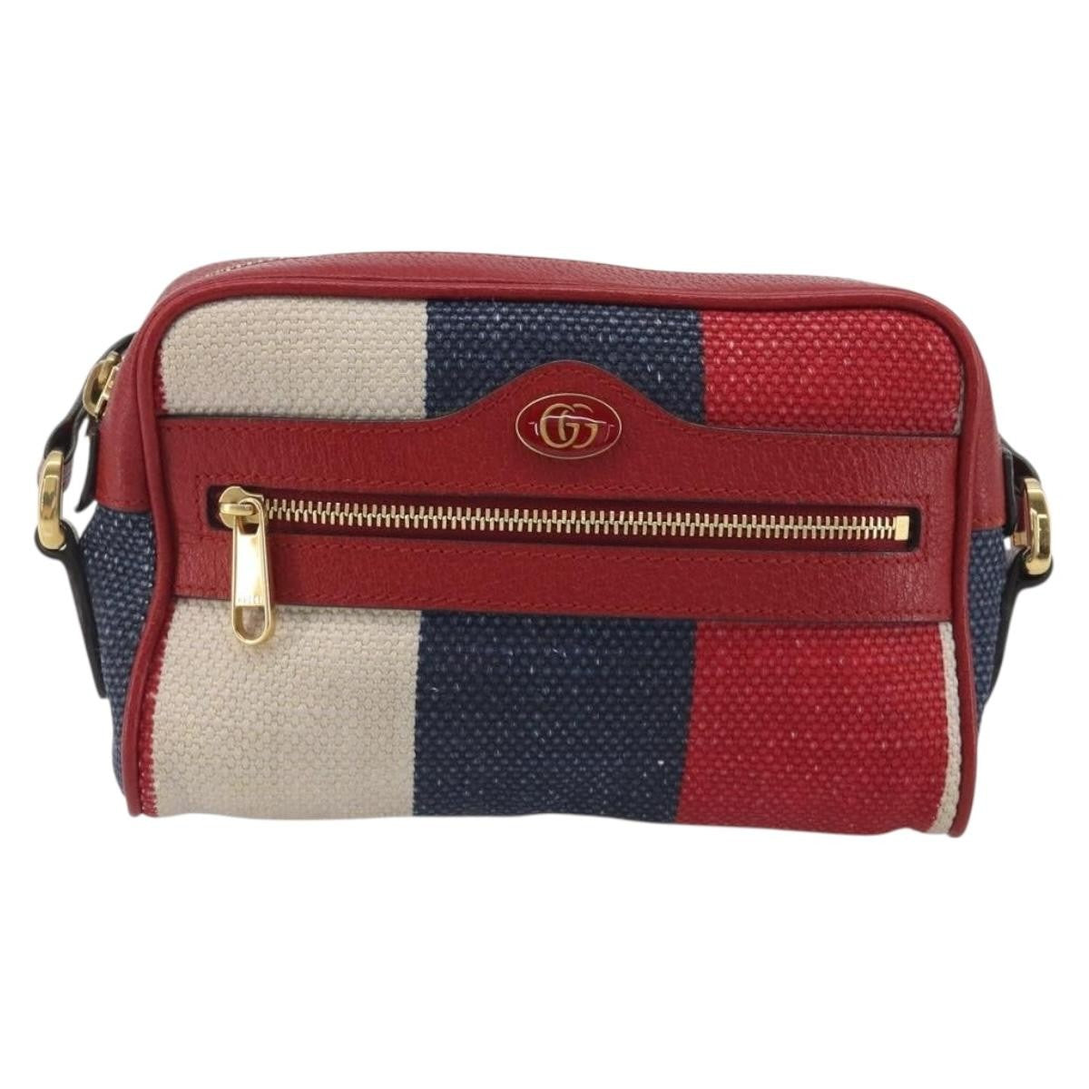 Gucci Ophidia Striped Canvas, Red, Canvas, Shoulder Bag