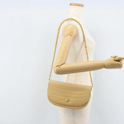 Chanel Vintage Half Moon Flap Bag Quilted lambskin, BEIGE, LEATHER, Shoulder bag