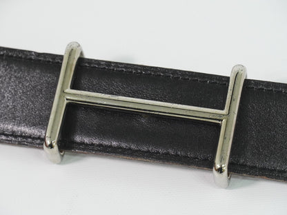 Hermes H D'Ancre Reversible Belt Leather, Black, Leather, Belt