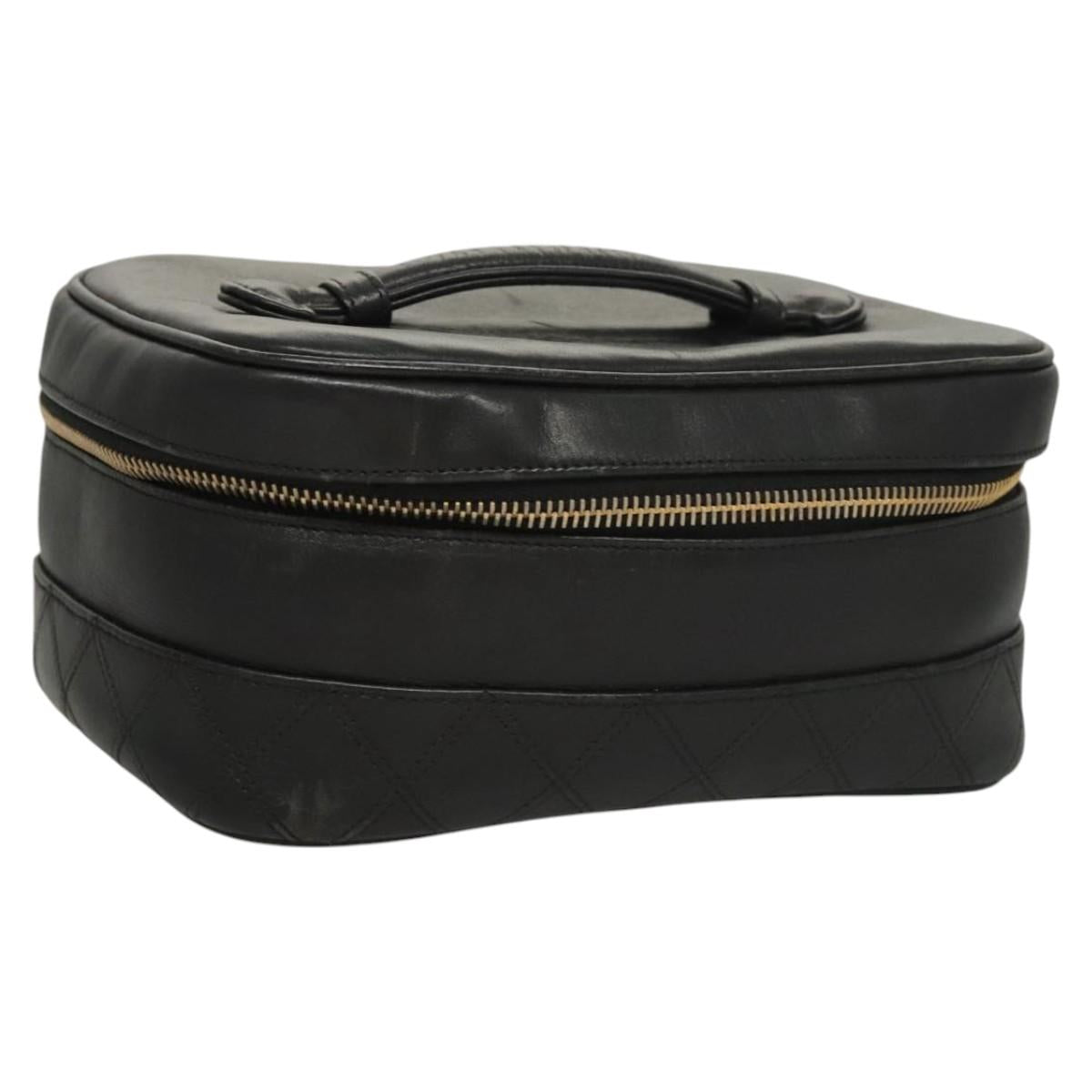 Chanel Vanity pouch Leather, BLACK, LEATHER, Handbag