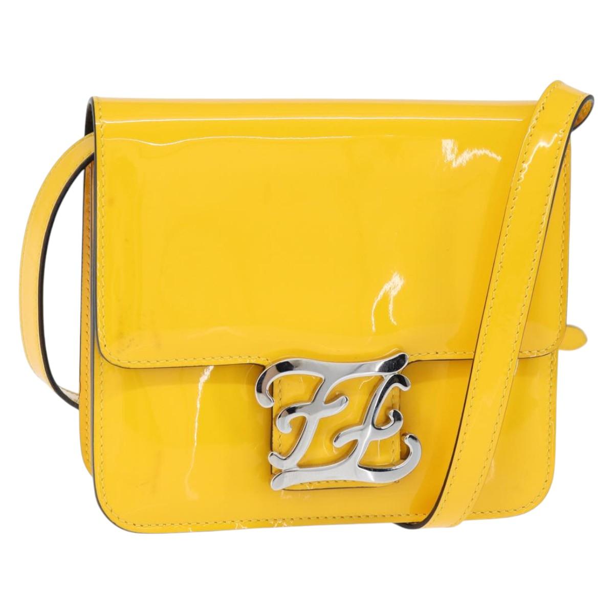 Fendi Curligraphy Shoulder Enamel Yellow Silver, YELLOW, PATENT_LEATHER, Shoulder bag