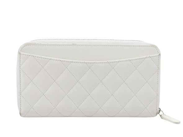 Chanel Trifold Flap Wallet Quilted Caviar, WHITE, LEATHER, Wallets
