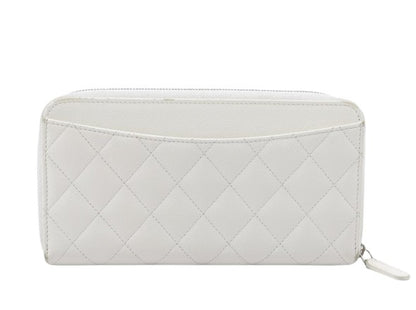 Chanel Trifold Flap Wallet Quilted Caviar, White, Leather, Wallet
