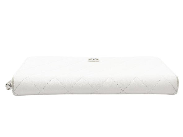 Chanel Trifold Flap Wallet Quilted Caviar, White, Leather, Wallet