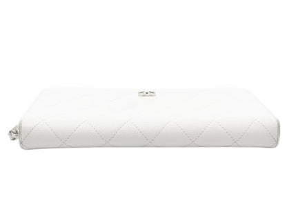 Chanel Trifold Flap Wallet Quilted Caviar, White, Leather, Wallet