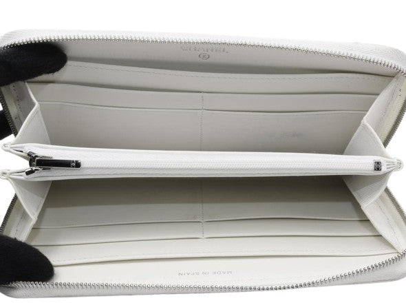 Chanel Trifold Flap Wallet Quilted Caviar, White, Leather, Wallet