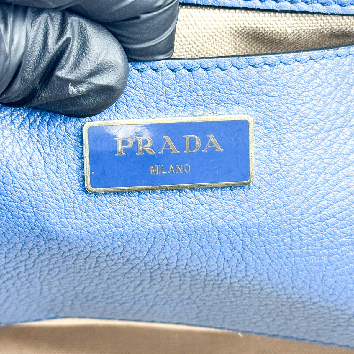 Prada Vitello Daino Leather, Blue, Leather, Shoulder Bag