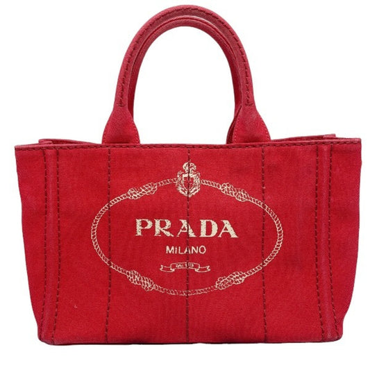 Prada Canapa, Red, Canvas, tote