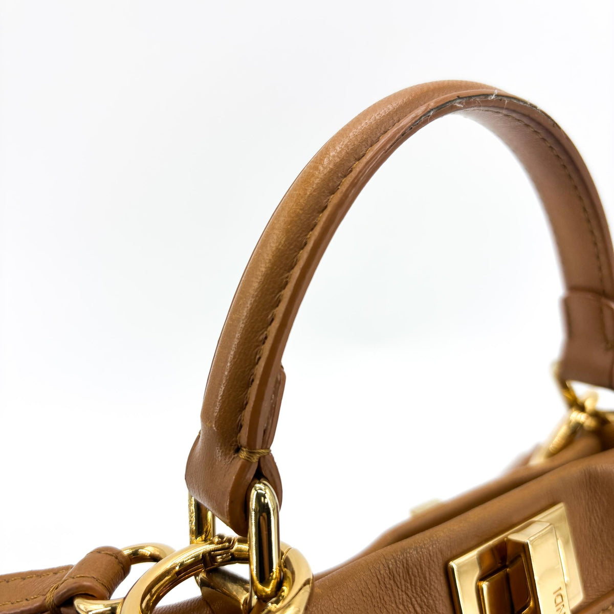 Fendi Peekaboo Whipstitch Leather, Brown, Leather, Handbag