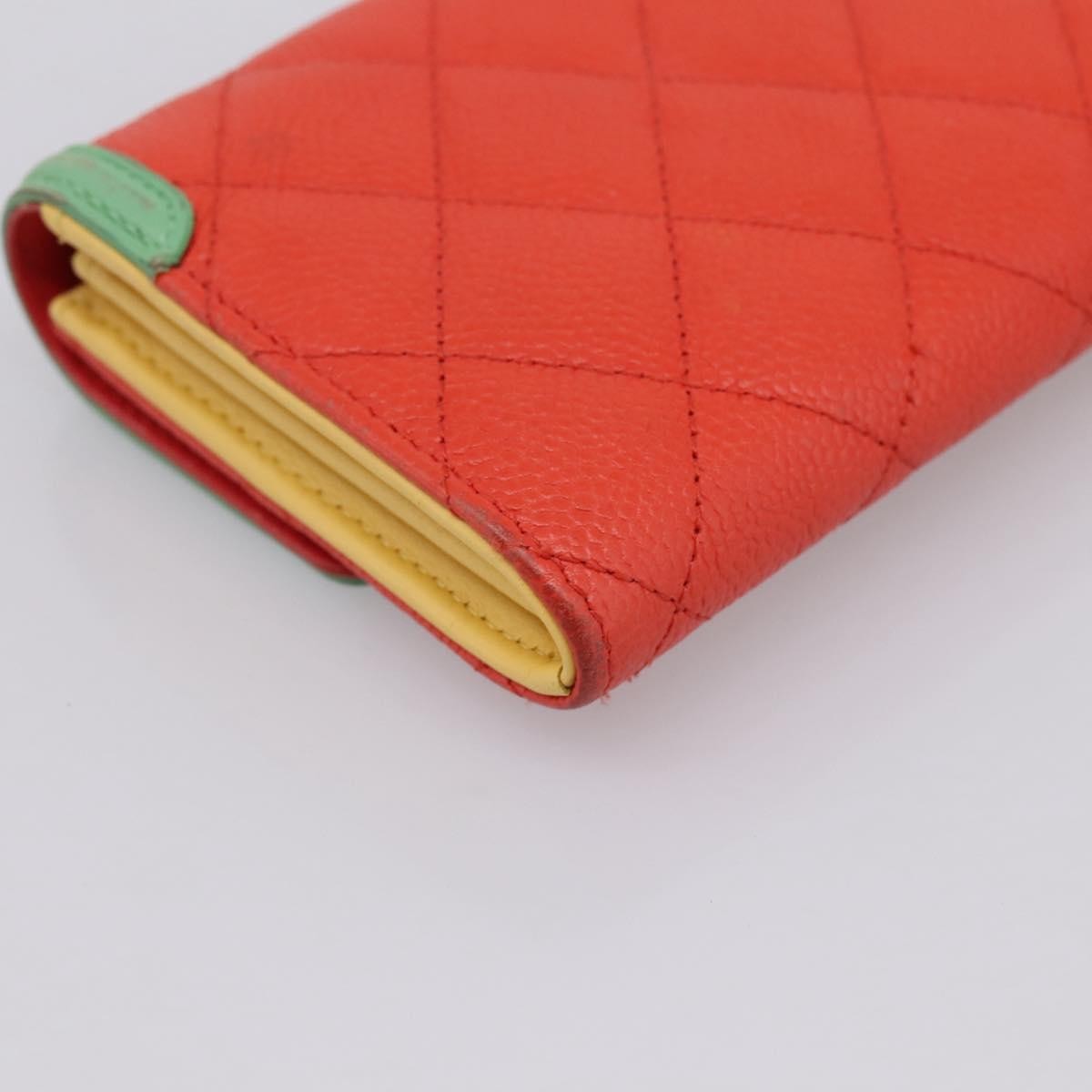Chanel Filigree Flap Quilted Caviar, Red, Leather, Wallet