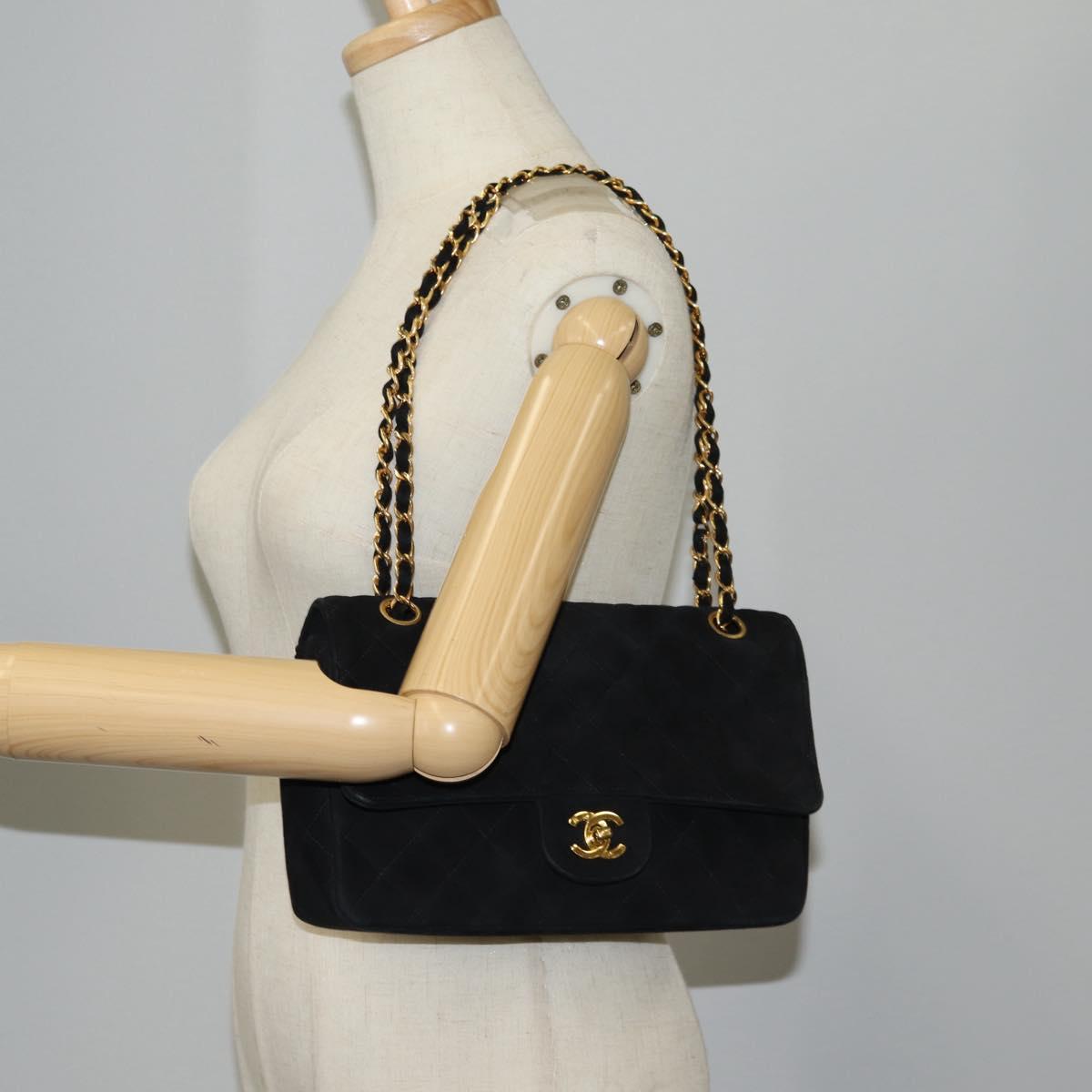 Chanel Vintage Classic Double Flap Bag Quilted Suede, BLACK, SUEDE, Handbag