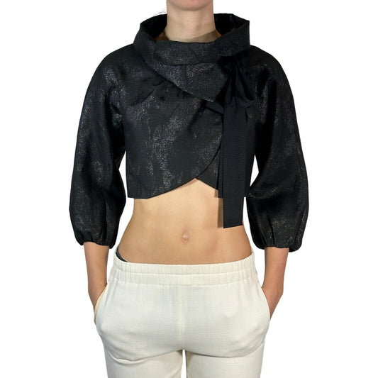 HOSS Metallic Cropped Wrap Top