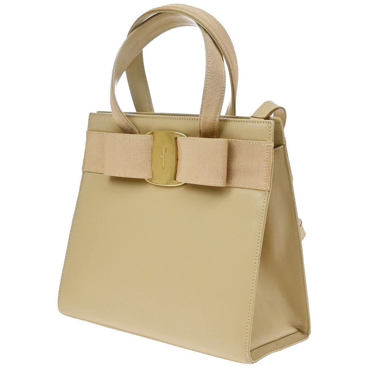 Salvatore Ferragamo Convertible Vara Bow Leather, Beige, Leather, Tote Bag