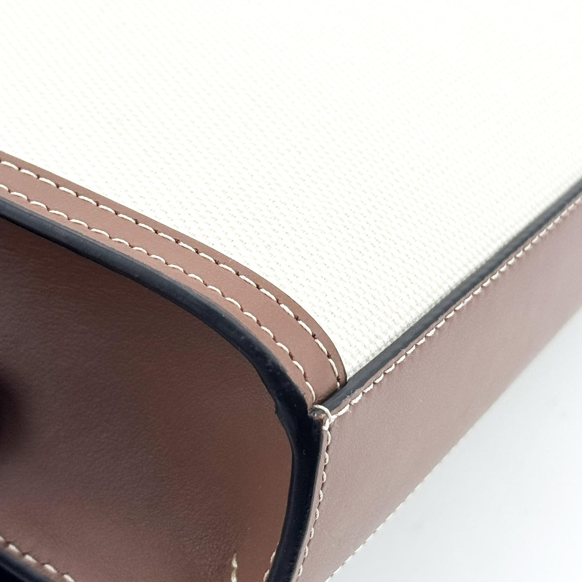 Burberry Logo Pocket Leather with Check Canvas, Brown, Canvas, Tote Bag