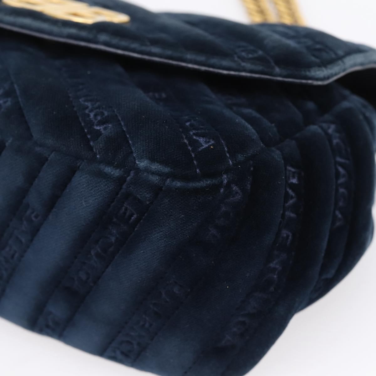 Balenciaga BB Chain Round Quilted Velvet, Navy, Velvet, Shoulder Bag