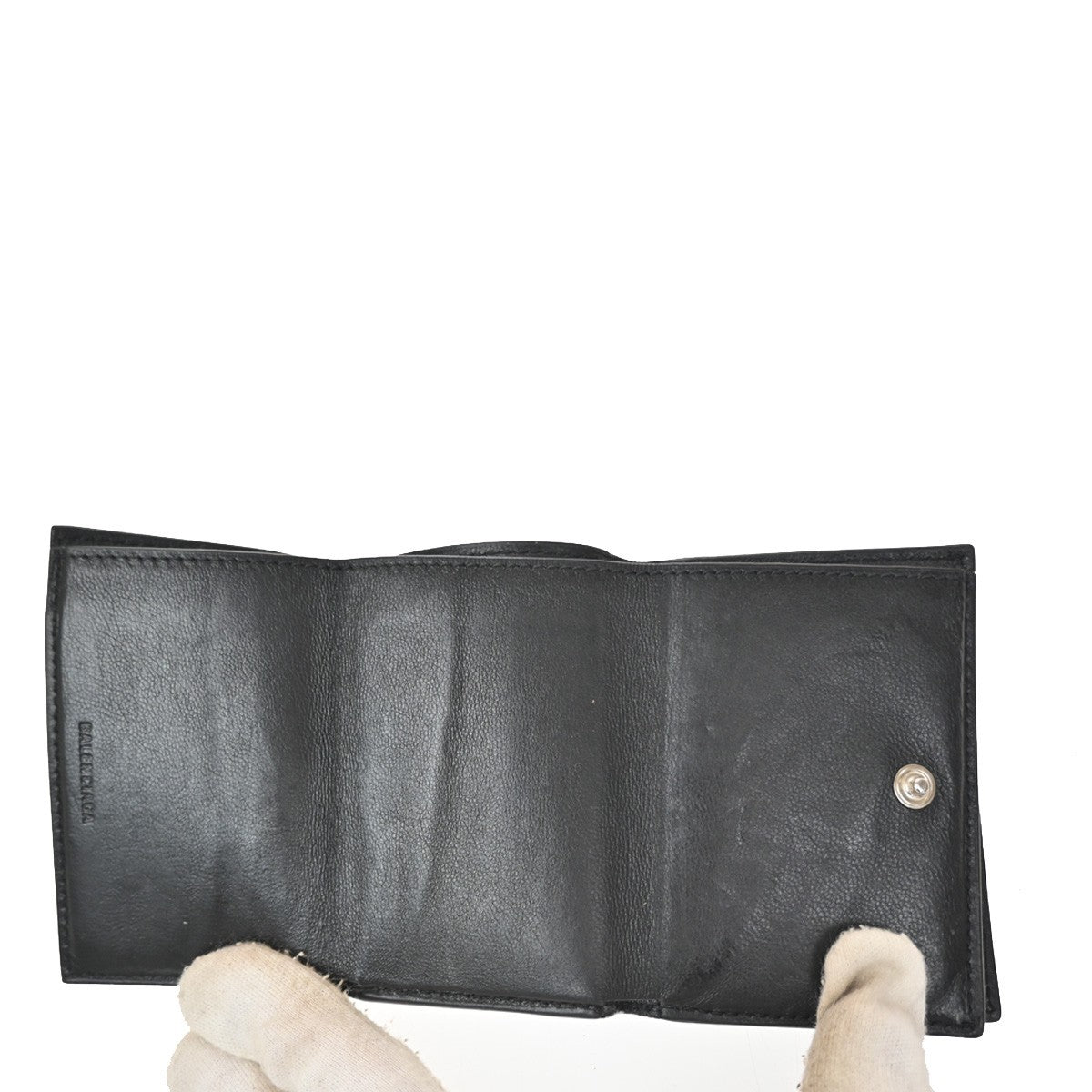 Balenciaga Logo Trifold Leather, Black, Leather, Wallet