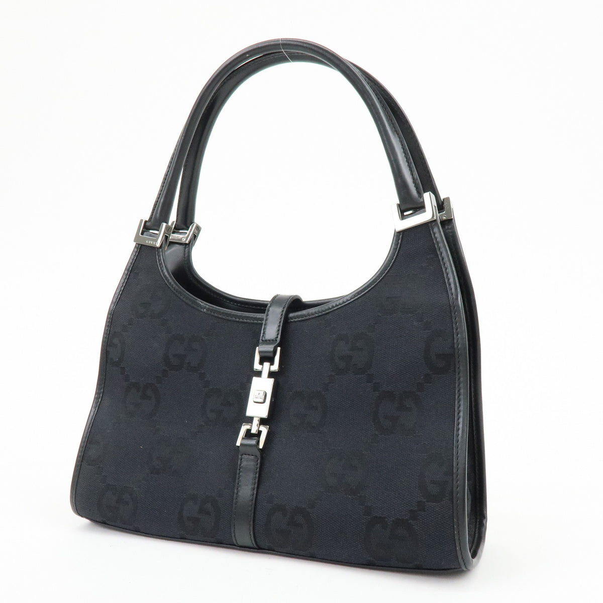 Gucci Piston Jackie O Hobo Leather, Black, Canvas, Handbag
