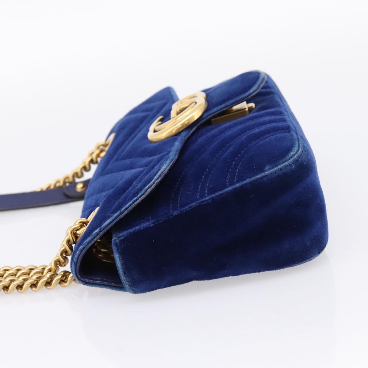 Gucci GG Marmont Matelassé Velvet, Blue, Velvet, Shoulder Bag