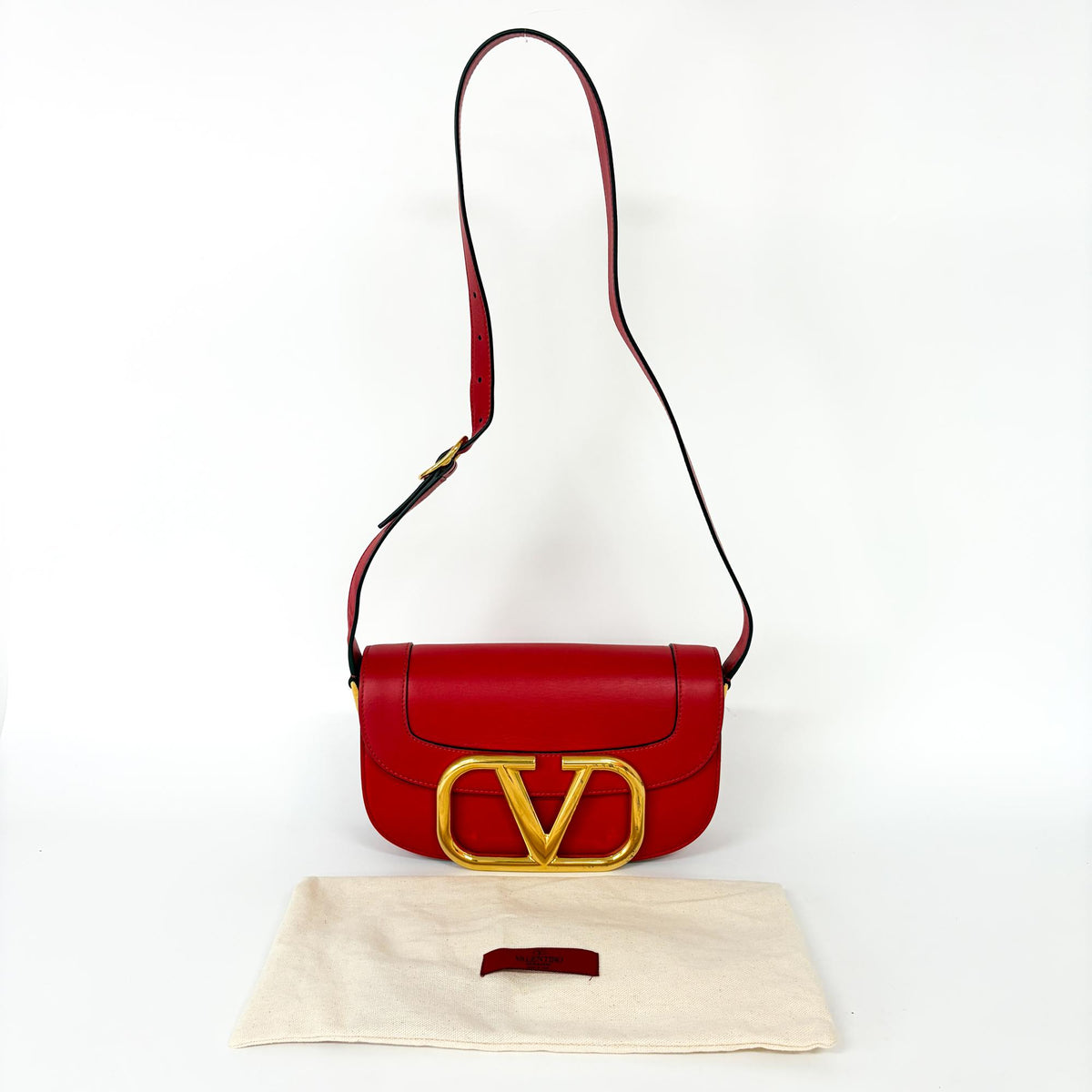 Valentino Garavani Supervee Leather, Red, Leather, Crossbody Bag