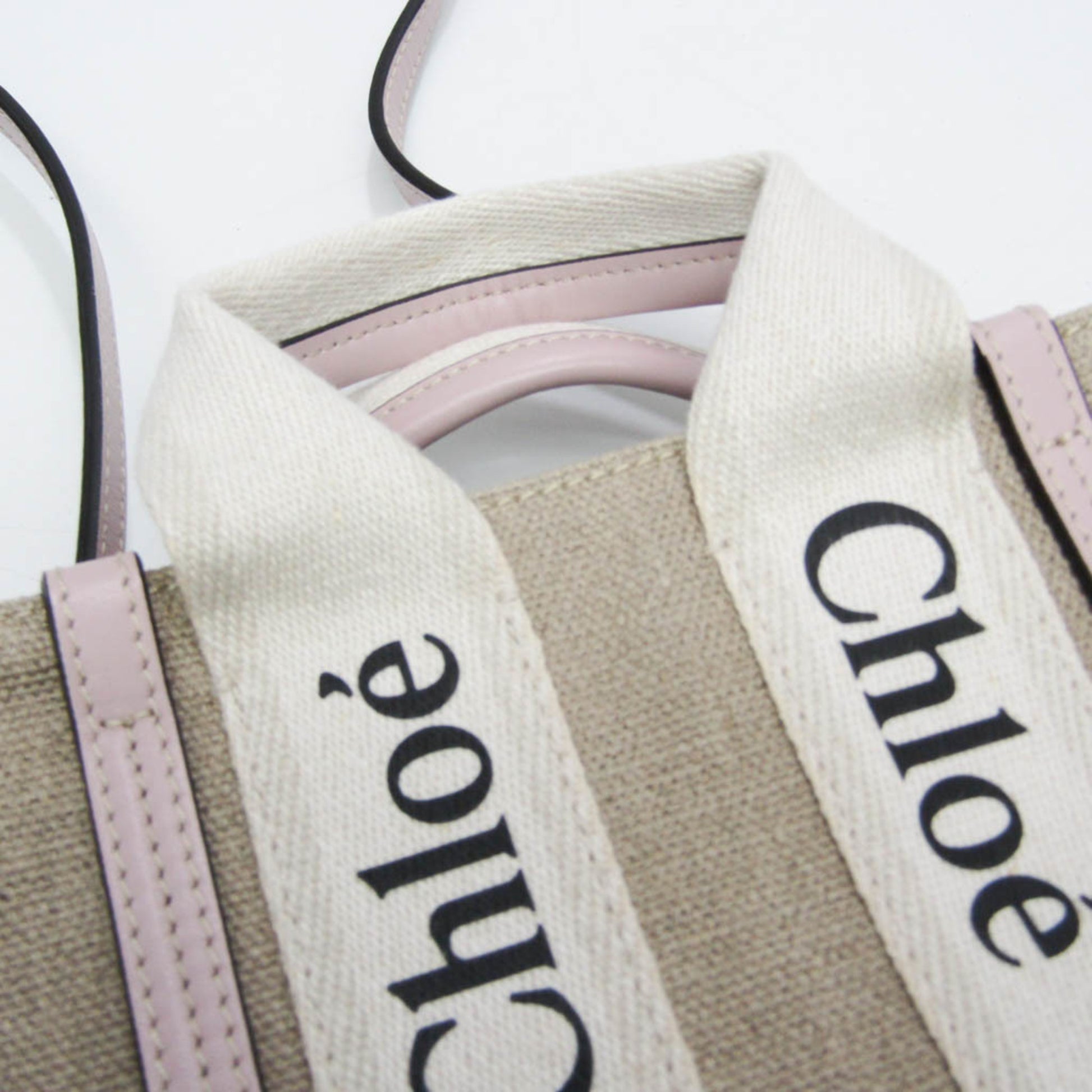 Chloé Woody, Beige, Canvas, tote