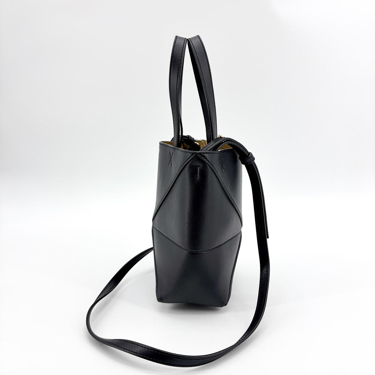 Loewe Puzzle Fold Leather, Black, Leather, Tote Bag
