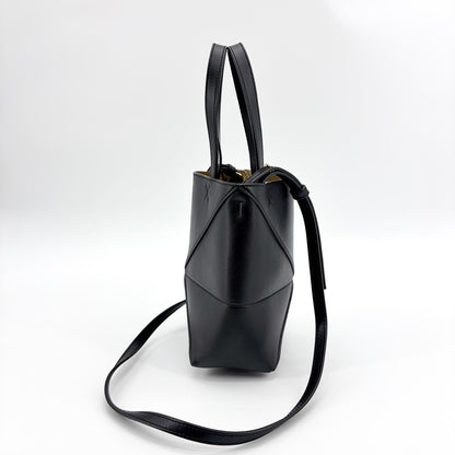 Loewe Puzzle Fold Leather, Black, Leather, Tote Bag