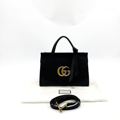 Gucci GG Marmont Top Handle Leather, Black, Leather, Handbag